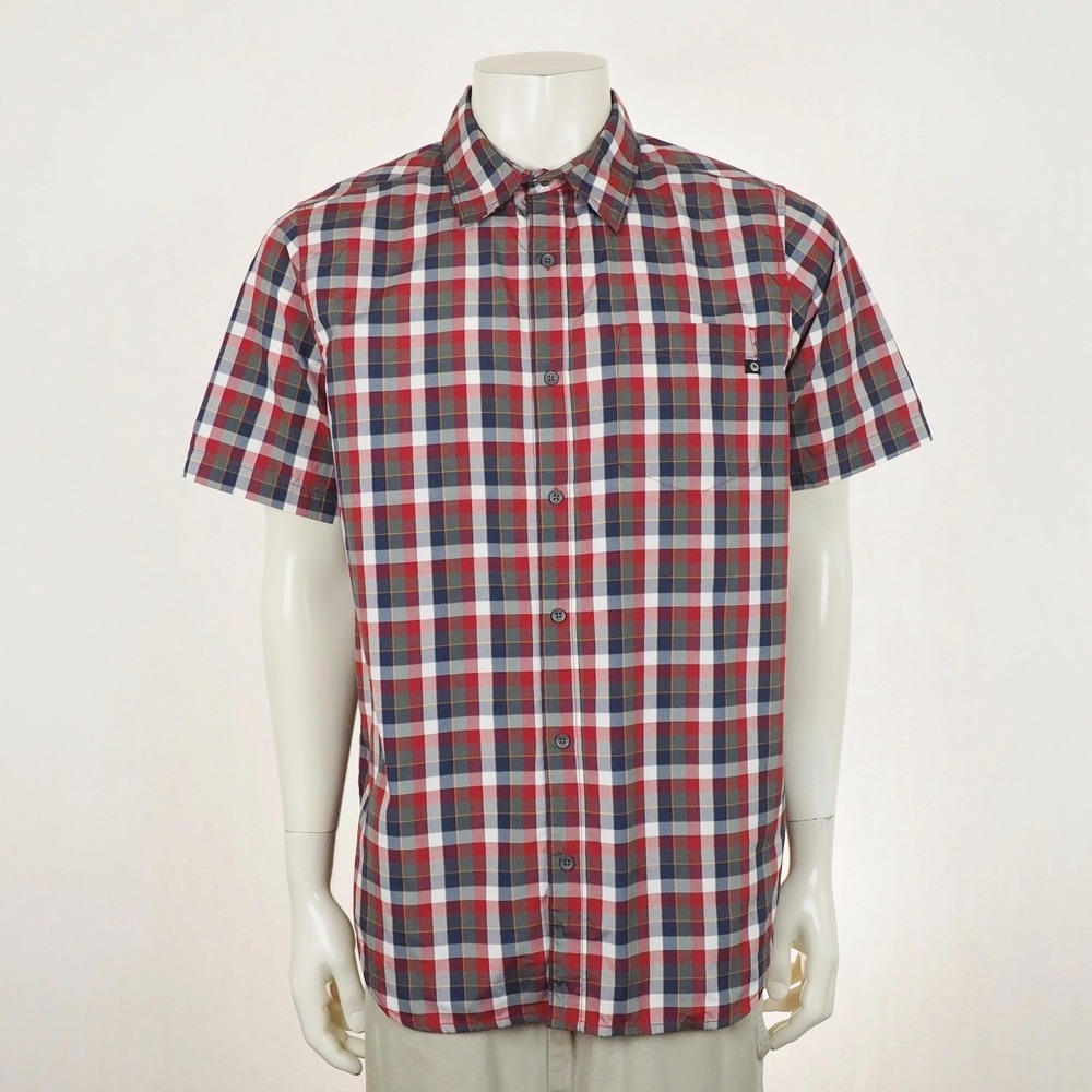 New Marmot Kingswest Button Down Shirt Mens Large Red Gray Plaid Hiking Tech